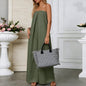 Casual Strapless Solid Color Wide-Leg Jumpsuit
