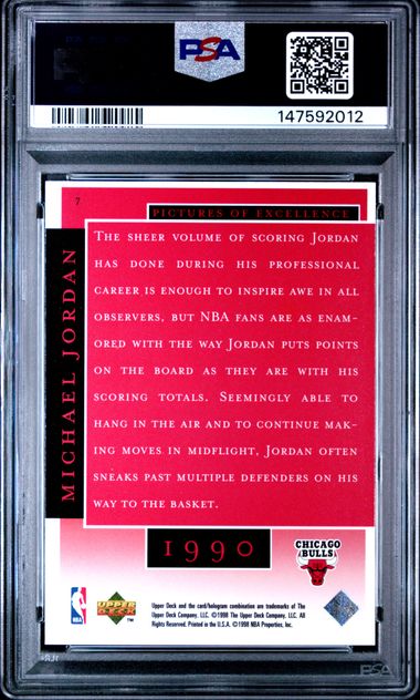Graded 1998 UD MJ Career Collection Michael Jordan #7 Pictures of Excellence Basketball Card PSA 9 Mint
