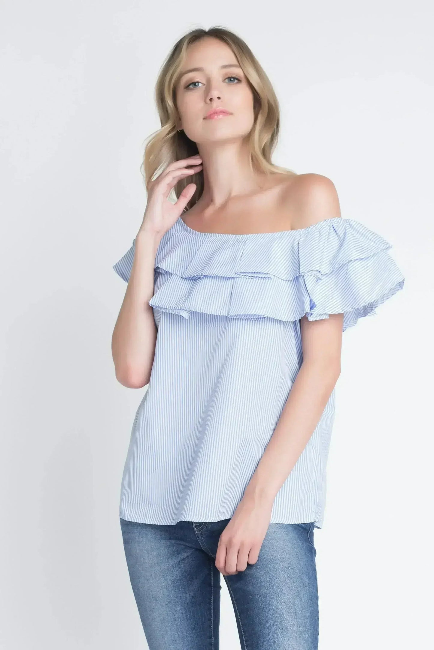 Women's Striped Off Shoulder Ruffle Stripe Blouse | Femstylo