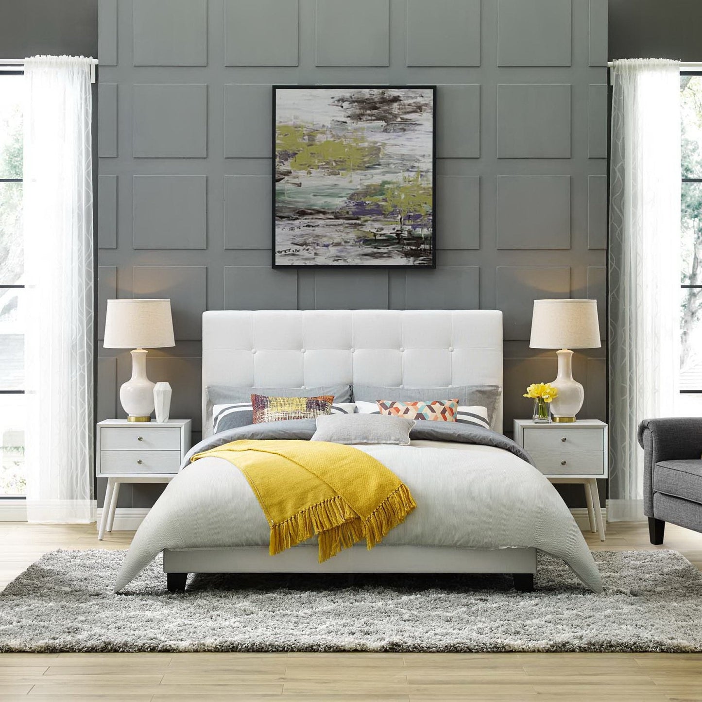 Melanie Tufted Button Upholstered Fabric Queen Platform Bed by Modway