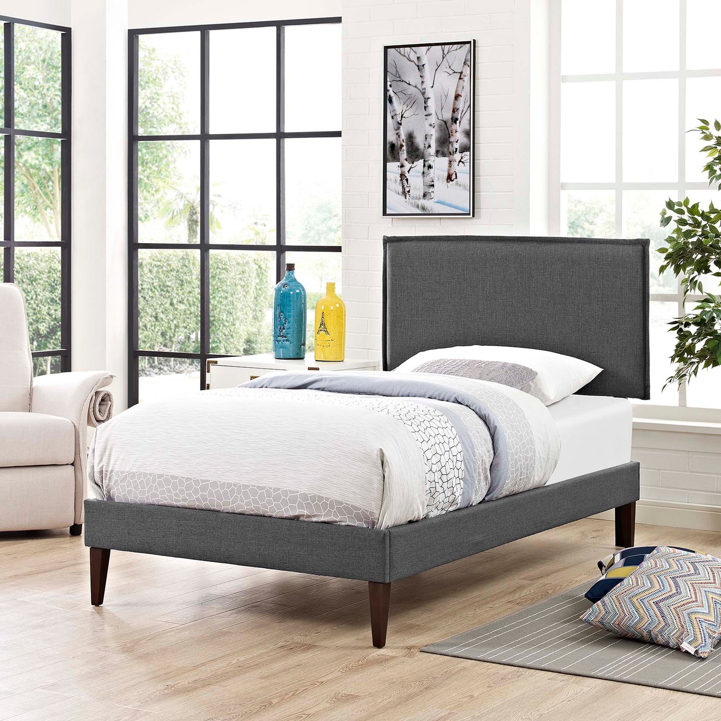 Amaris Fabric Twin Platform Bed with Squared Tapered Legs by Modway