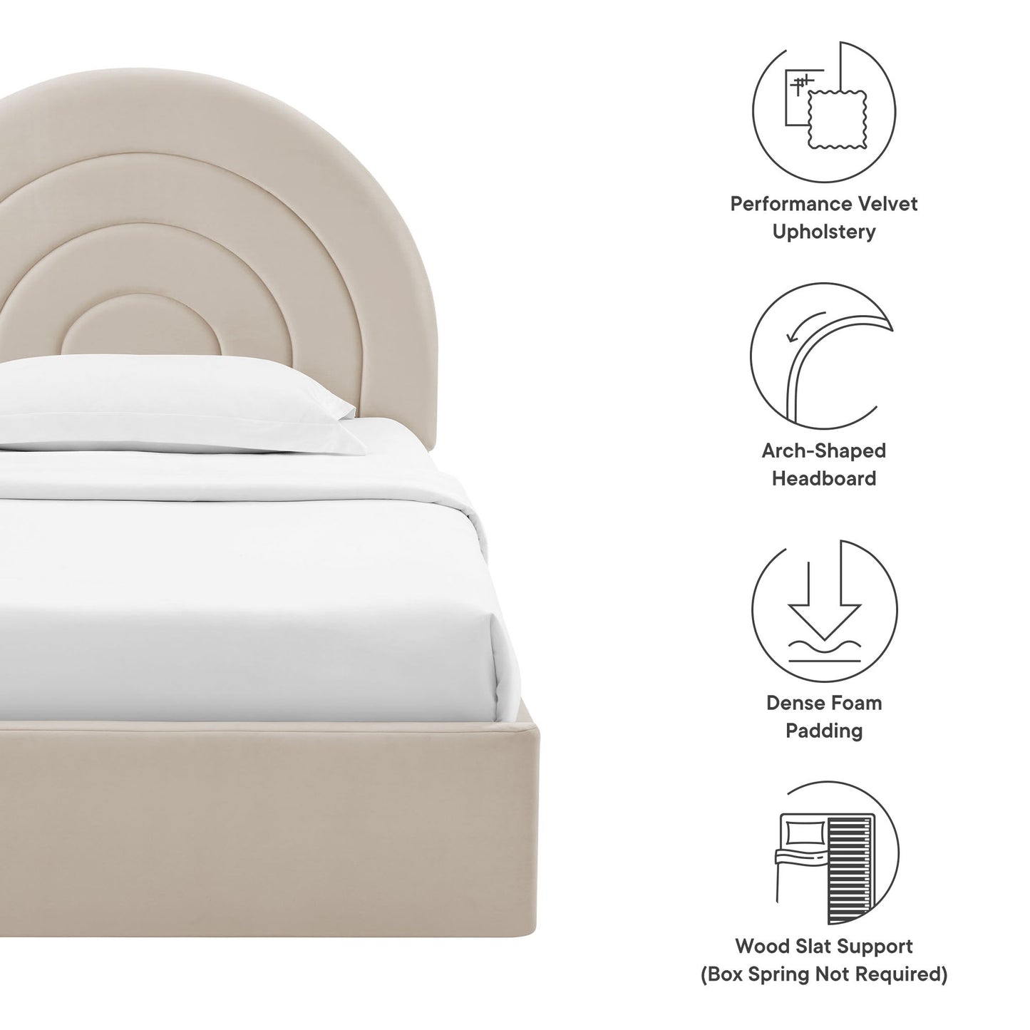 Solana Arched Performance Velvet Twin Platform Bed