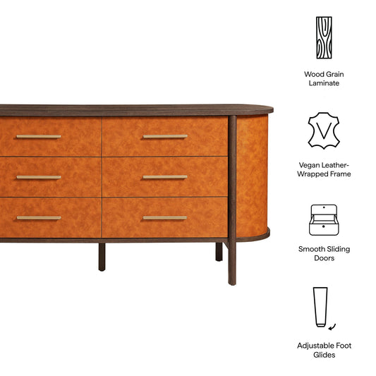 Coralie Curved 6-Drawer Vegan Leather Oval Dresser by Modway