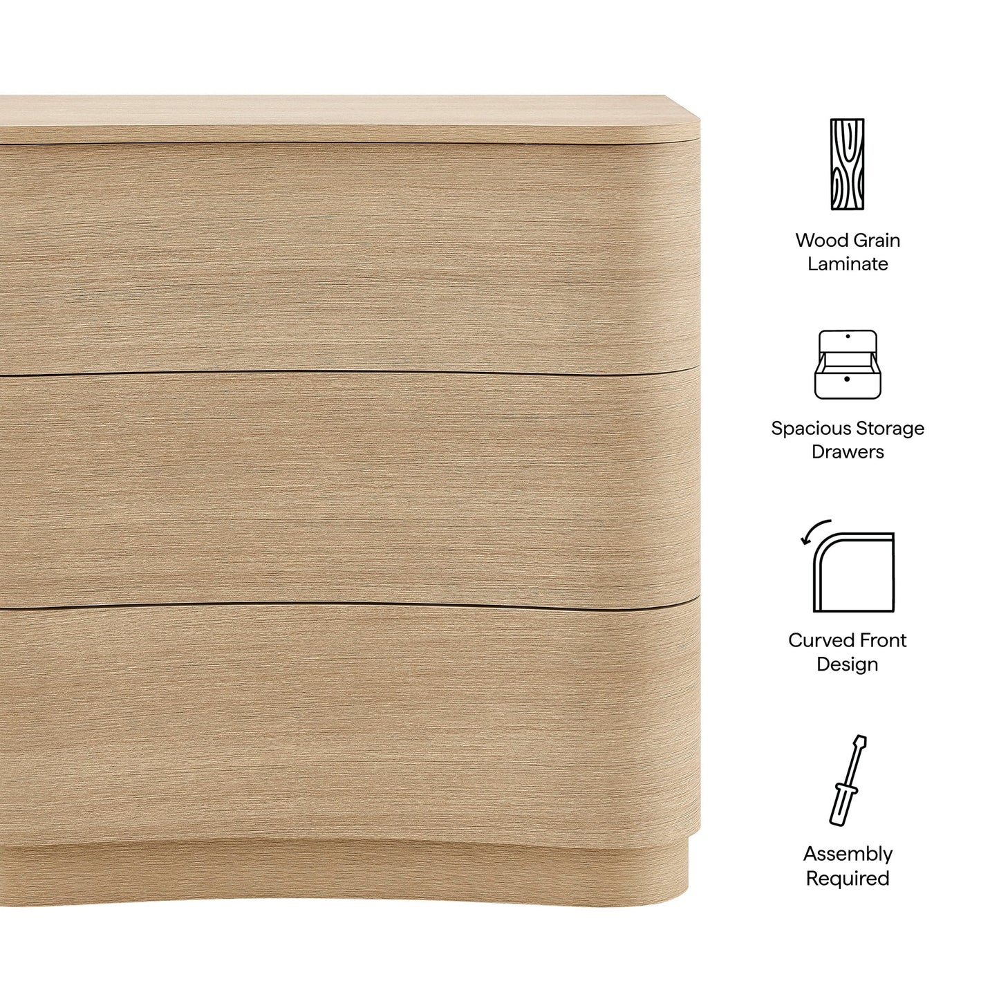 Mirae 3-Drawer Curved Compact Dresser by Modway