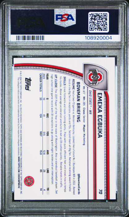 Graded 2024 Topps Bowman U Sapphire Emeka Egbuka #70 Rookie RC Football Card PSA 10 Gem Mint