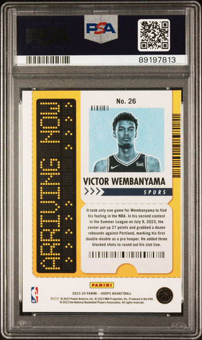 Graded 2023 NBA Hoops Victor Wembanyama #26 Arriving Now Rookie RC Basketball Card PSA 9 Mint