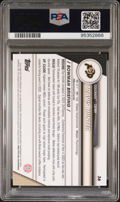 Graded 2023 Topps Bowman U Sapphire Travis Hunter #36 Rookie RC Football Card PSA 9 Mint