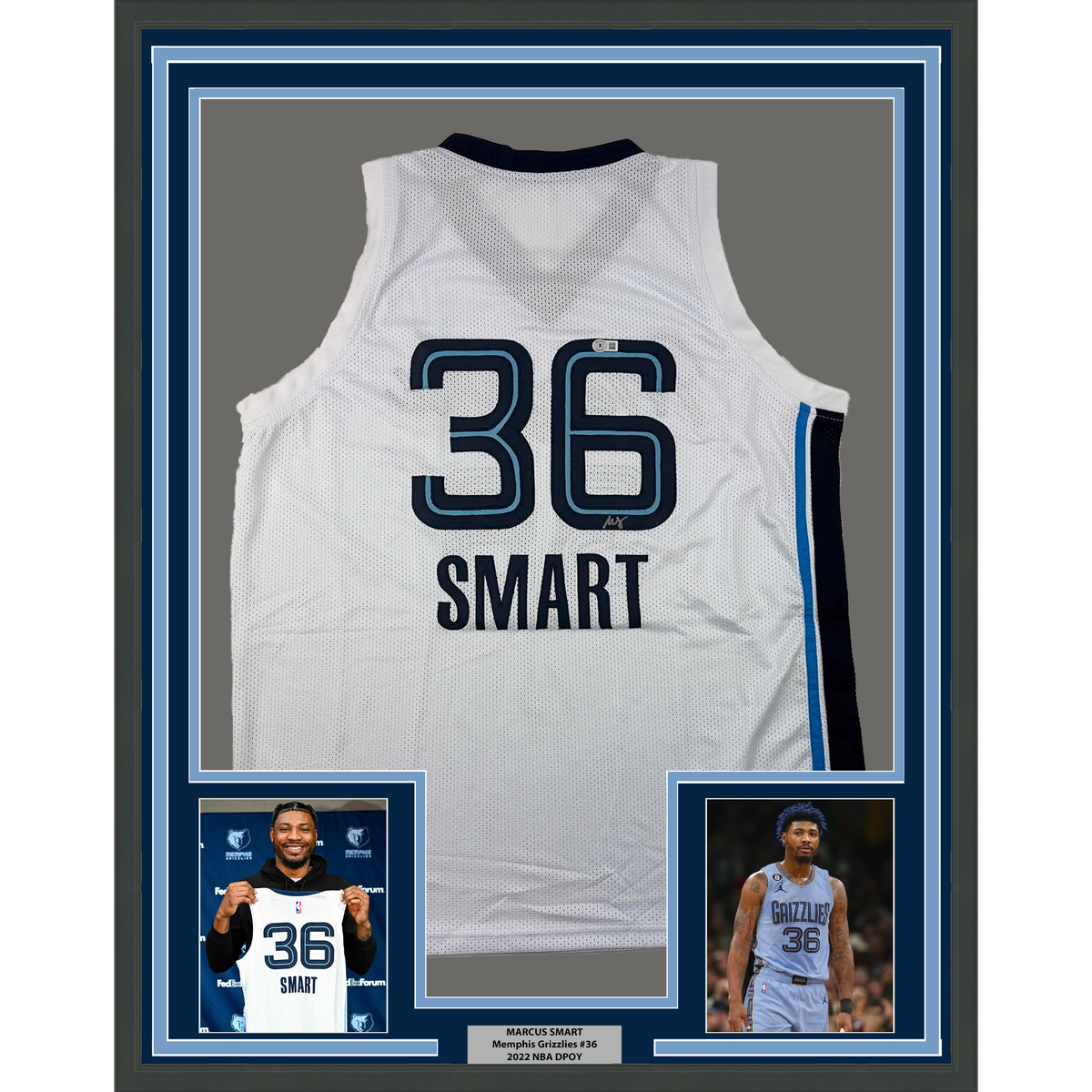 Framed Autographed/Signed Marcus Smart 35x39 Memphis White Basketball Jersey Beckett BAS COA