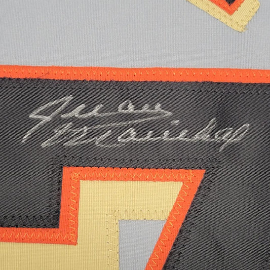Framed Autographed/Signed Juan Marichal 35x39 San Francisco Grey Baseball Jersey JSA COA