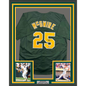 Framed Autographed/Signed Mark McGwire 35x39 Oakland Green Baseball Jersey Beckett BAS COA