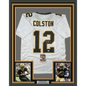 Framed Autographed/Signed Marques Colston 35x39 New Orleans White Football Jersey JSA COA