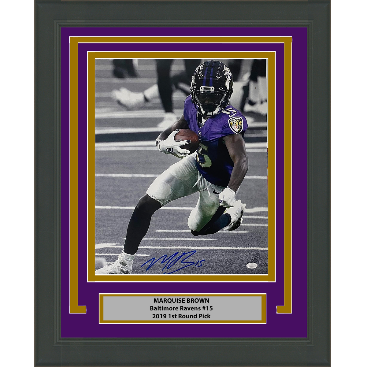 Framed Autographed/Signed Marquise Brown Baltimore Ravens 16x20 Football Photo JSA COA #4