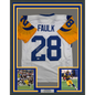 Framed Autographed/Signed Marshall Faulk 35x39 St. Louis Retro White Football Jersey Beckett BAS COA