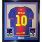 Framed Autographed/Signed Lionel Leo Messi 35x39 FC Barcelona Soccer Jersey Beckett BAS COA