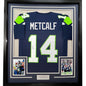 Framed Autographed/Signed DK D.K. Metcalf 35x39 Seattle Blue Football Jersey JSA COA #2