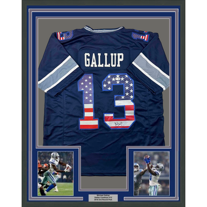 Framed Autographed/Signed Michael Gallup 35x39 Dallas America's Team Blue Football Jersey Tristar COA