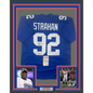 Framed Autographed/Signed Michael Strahan 35x39 HOF 14 New York Blue Football Jersey JSA COA