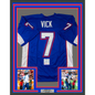 Framed Autographed/Signed Michael Mike Vick 35x39 Pro Bowl Blue Football Jersey PSA/DNA COA