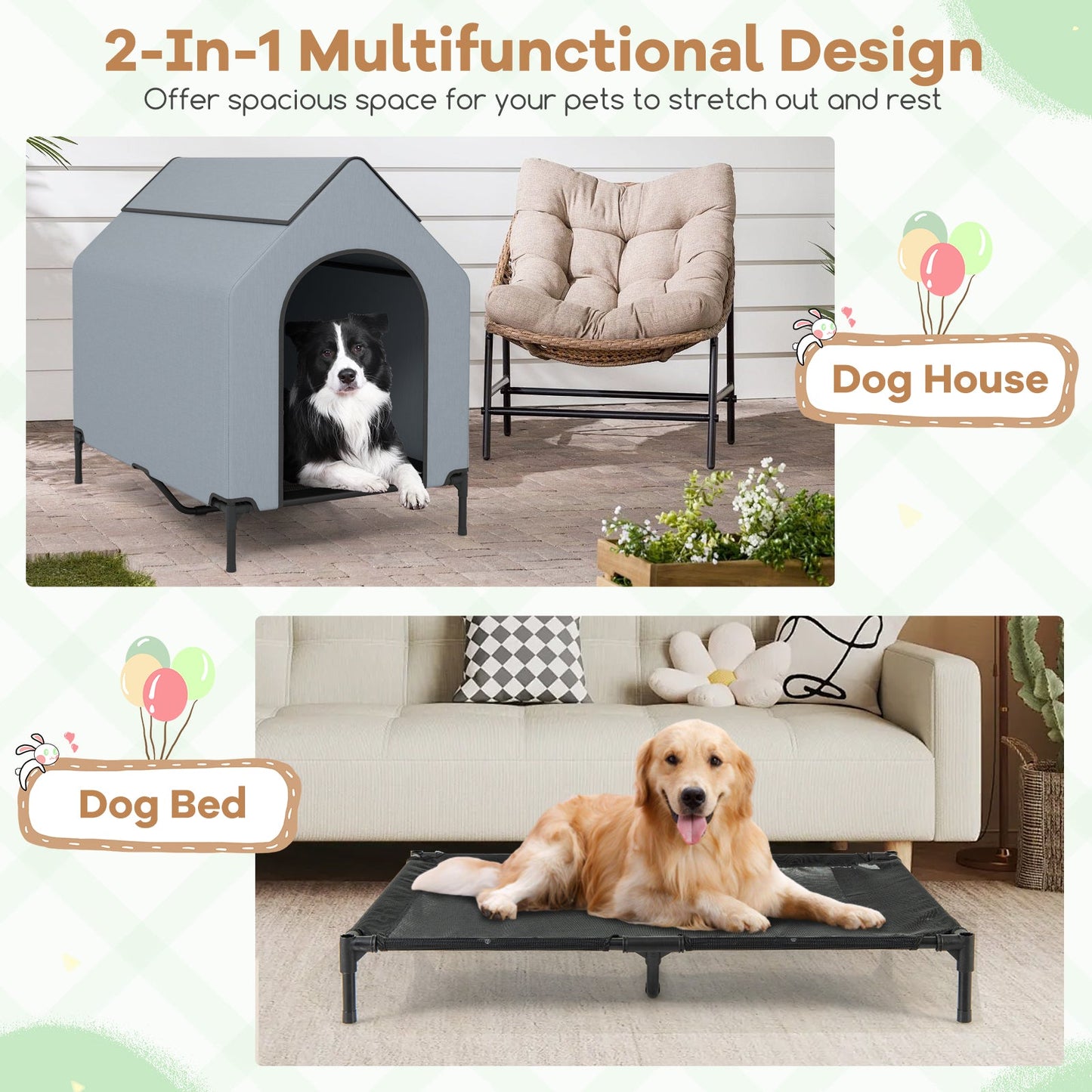 Large/Middle/Small Outdoor Elevated Pet House with Ventilated Windows-M