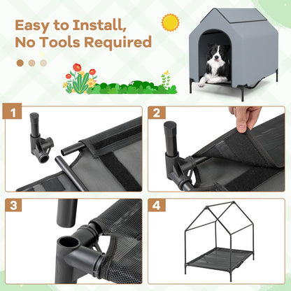 Large/Middle/Small Outdoor Elevated Pet House with Ventilated Windows-M