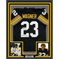 Framed Autographed/Signed Mike Wagner 35x39 4x SB Champ Pittsburgh Black Football Jersey JSA COA