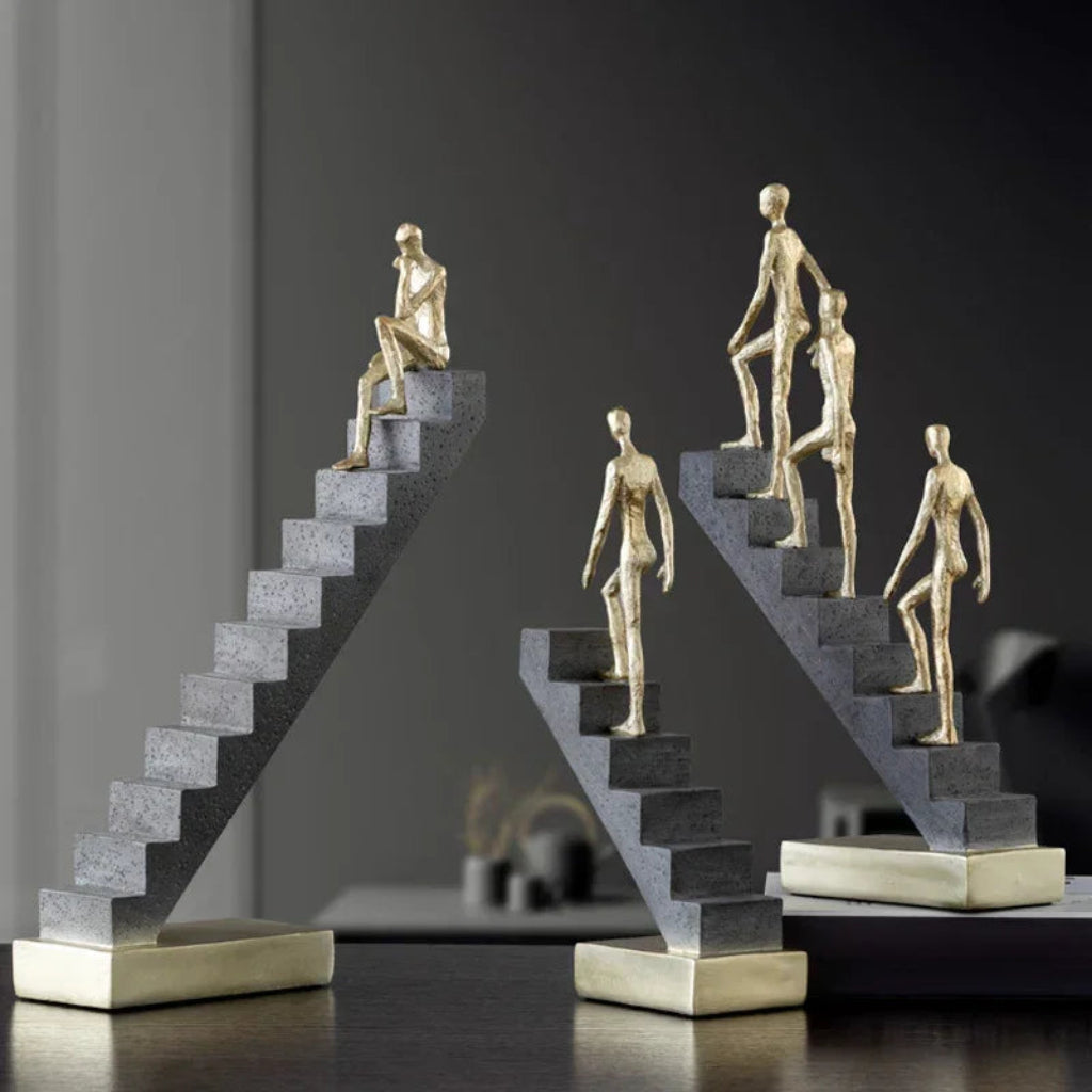 Golden Staircase Climbing Figures Sculpture