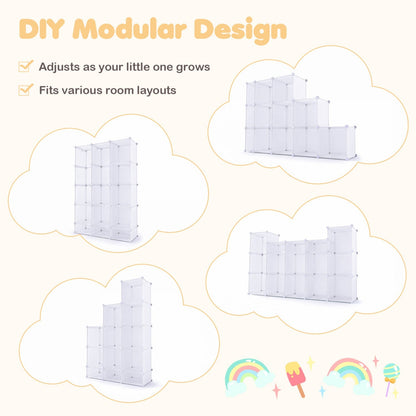 13-Cube Modular Kids Wardrobe with Hanging Rod and Shelves