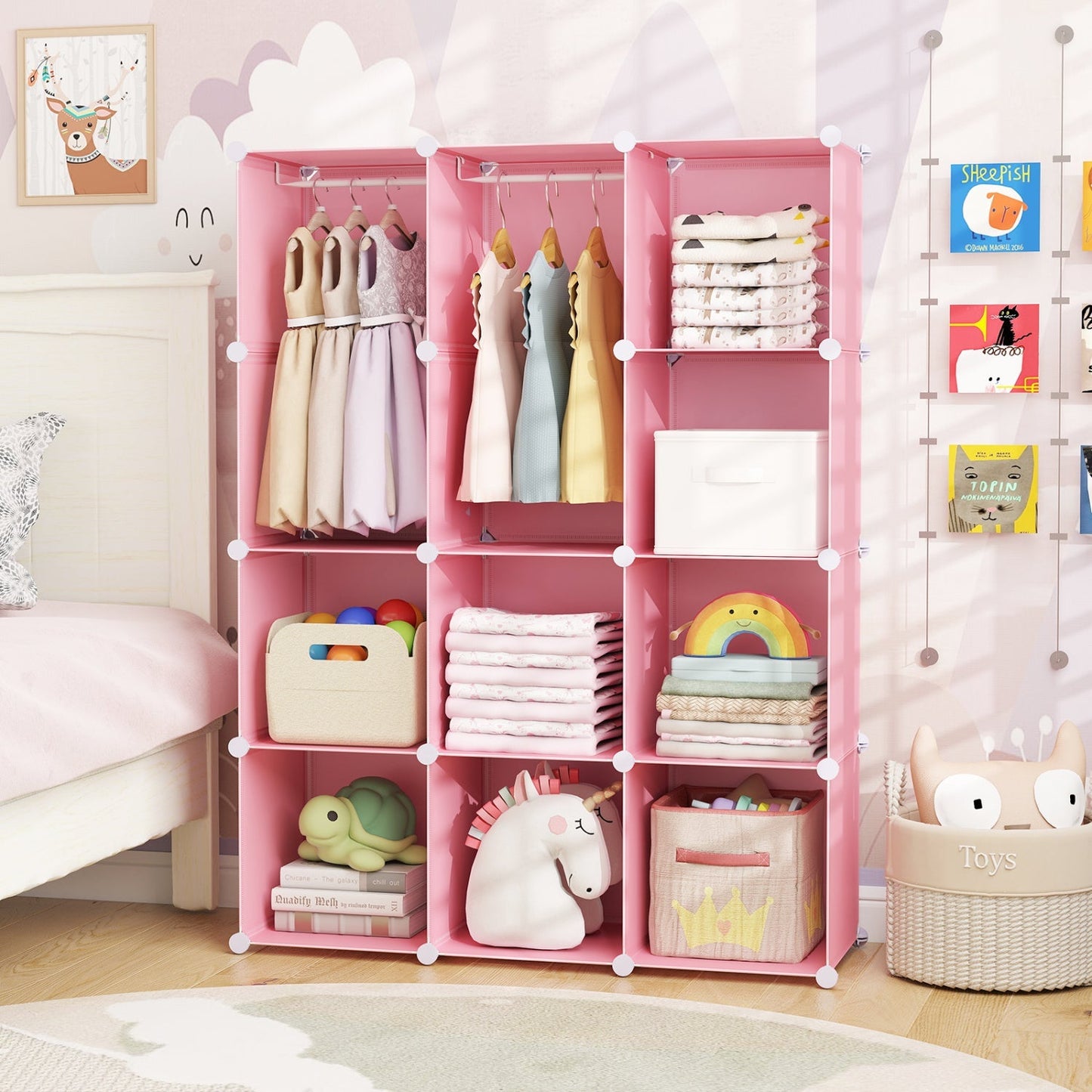 Modular Kids Wardrobe with 10 Cubes & Hanging Rod