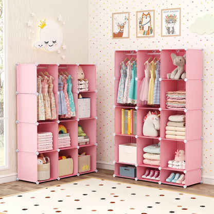 Modular Kids Wardrobe with 10 Cubes & Hanging Rod