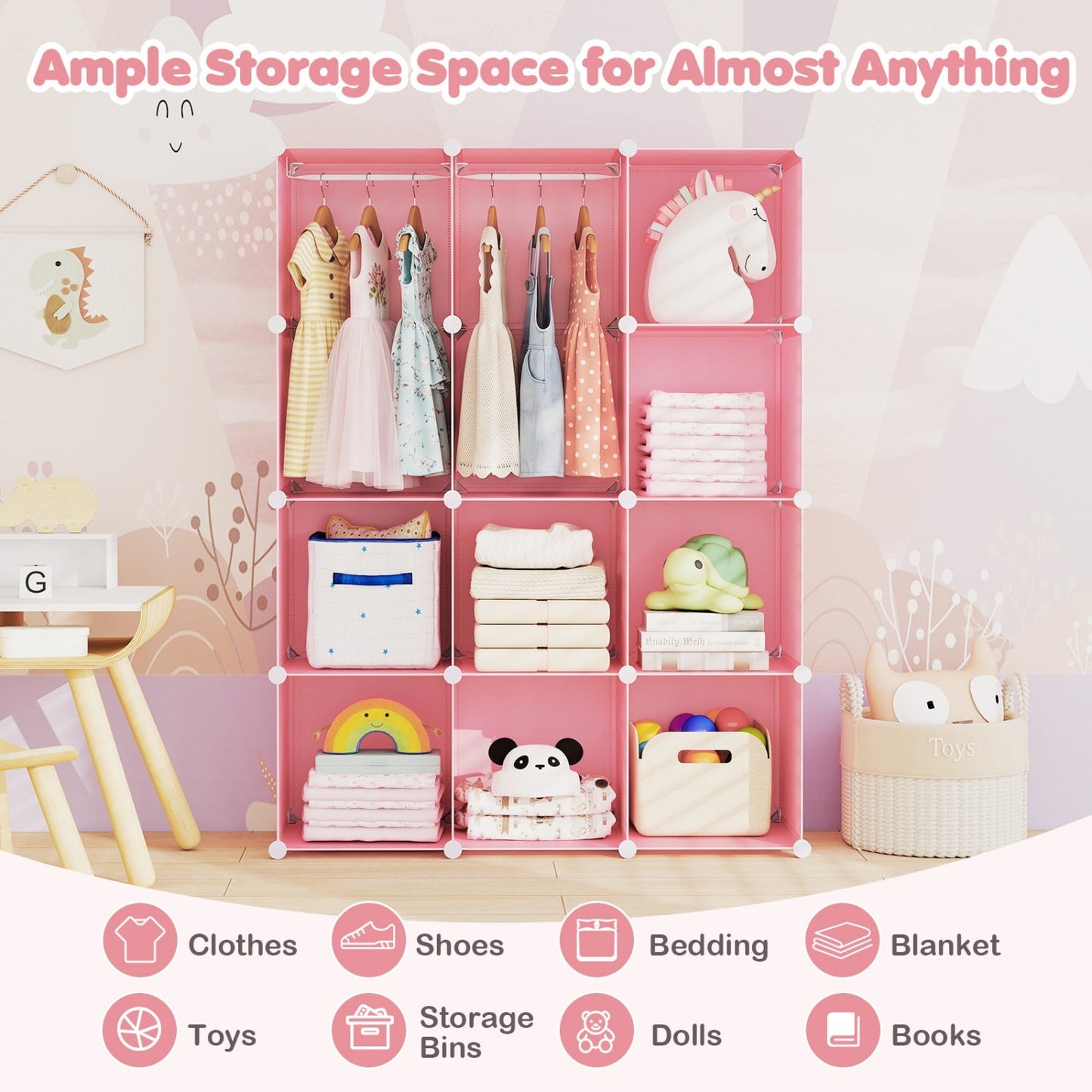 Modular Kids Wardrobe with 10 Cubes & Hanging Rod