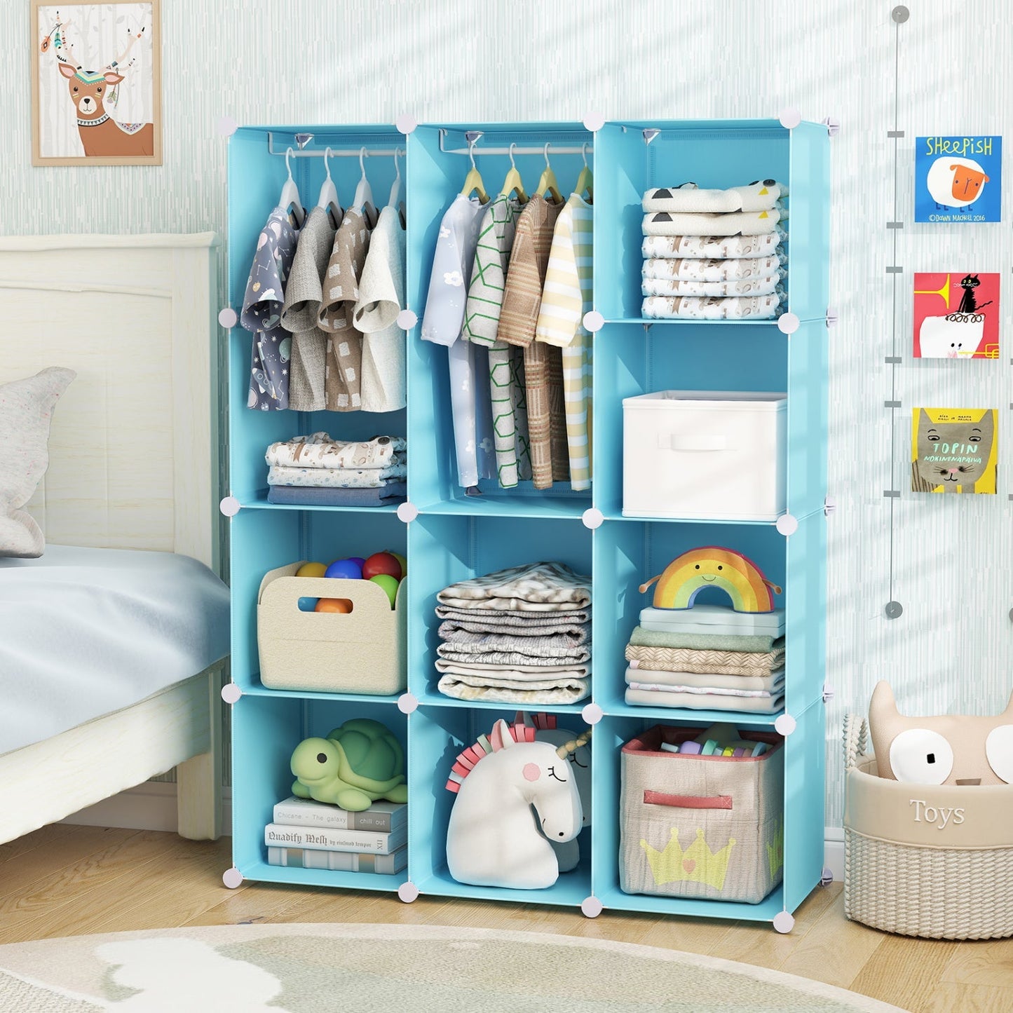Modular Kids Wardrobe with 10 Cubes & Hanging Rod