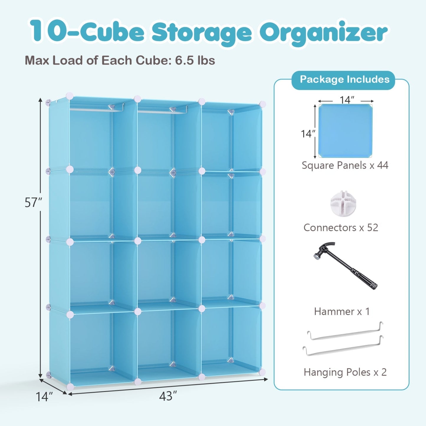 Modular Kids Wardrobe with 10 Cubes & Hanging Rod