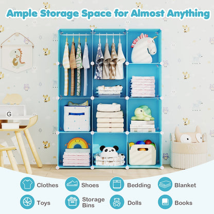 Modular Kids Wardrobe with 10 Cubes & Hanging Rod