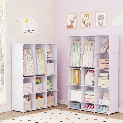 Modular Kids Wardrobe with 10 Cubes & Hanging Rod