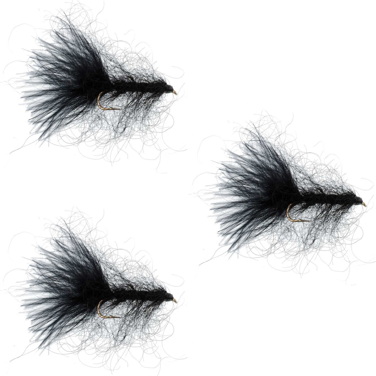 3 Pack Black Mohair Leech Streamer Flies Size 8