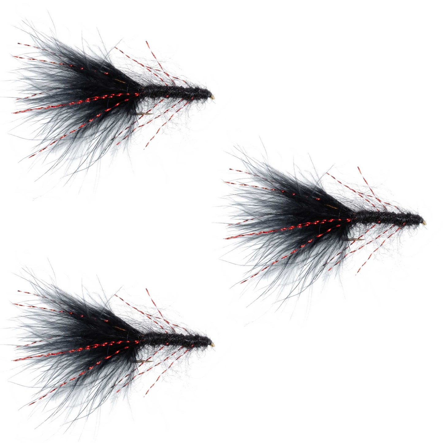 3 Pack Black Red Crystal Mohair Leech Streamer Flies Size 8
