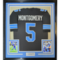 Framed Autographed/Signed David Montgomery 35x39 Detroit Black Football Jersey Beckett BAS COA