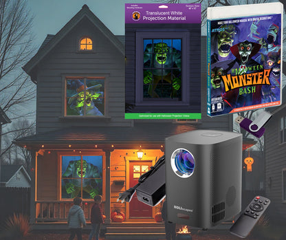 HoliScapes® USB Projector Kit - Monster Bash + Projector + 48" x 72" Projection Screen