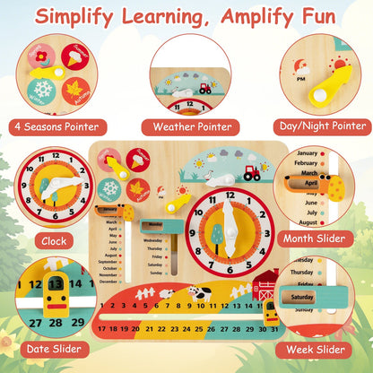 Montessori Wooden Toy for Toddlers Educational Learning Clock Toy About Season