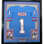 Framed Autographed/Signed Warren Moon HOF 06 35x39 Houston Blue Football Jersey JSA COA