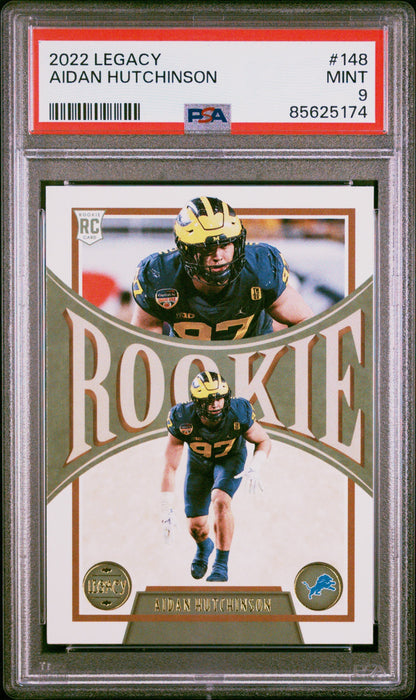 Graded 2022 Panini Legacy Aidan Hutchinson #148 Rookie RC Football Card PSA 9 Mint