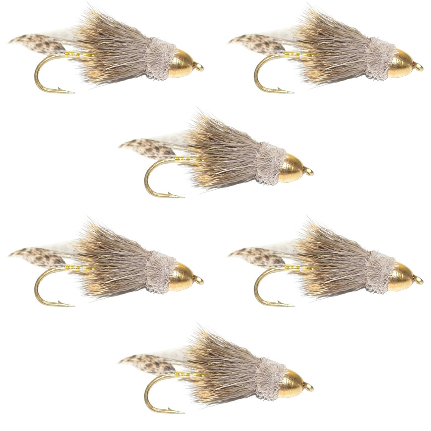 Cone Head Muddler Minnow Trout and Bass Streamer Fly - 6 Flies Size 4