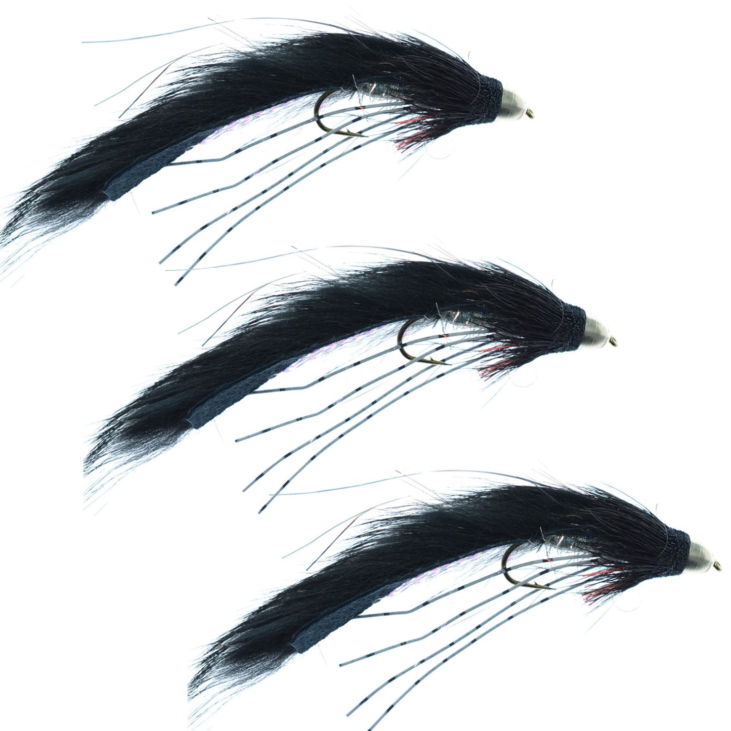 3 Pack Cone Head Muddy Buddy Streamers - Black - Size 4