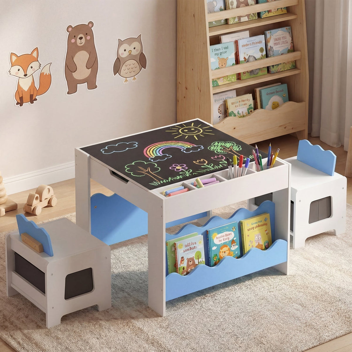 Multi-purpose Activity Kids Table and Chairs Set with Double-sided Tabletop