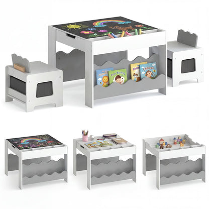 Multi-purpose Activity Kids Table and Chairs Set with Double-sided Tabletop