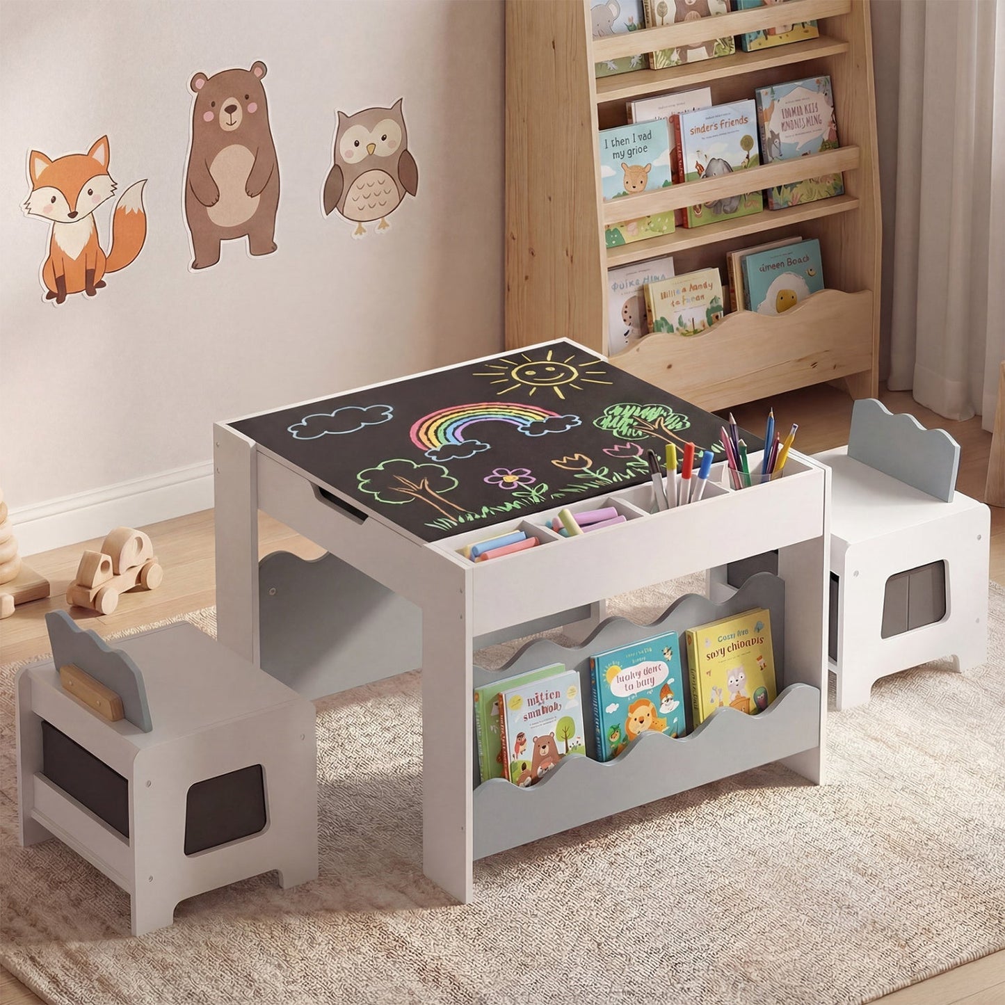 Multi-purpose Activity Kids Table and Chairs Set with Double-sided Tabletop