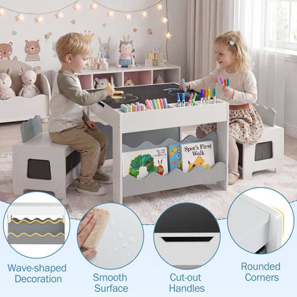 Multi-purpose Activity Kids Table and Chairs Set with Double-sided Tabletop