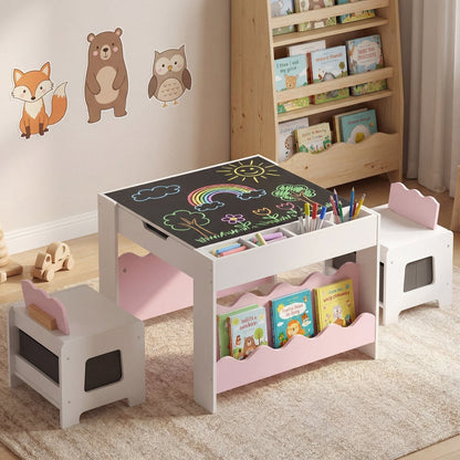 Multi-purpose Activity Kids Table and Chairs Set with Double-sided Tabletop