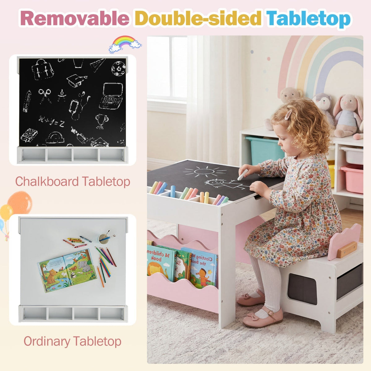 Multi-purpose Activity Kids Table and Chairs Set with Double-sided Tabletop