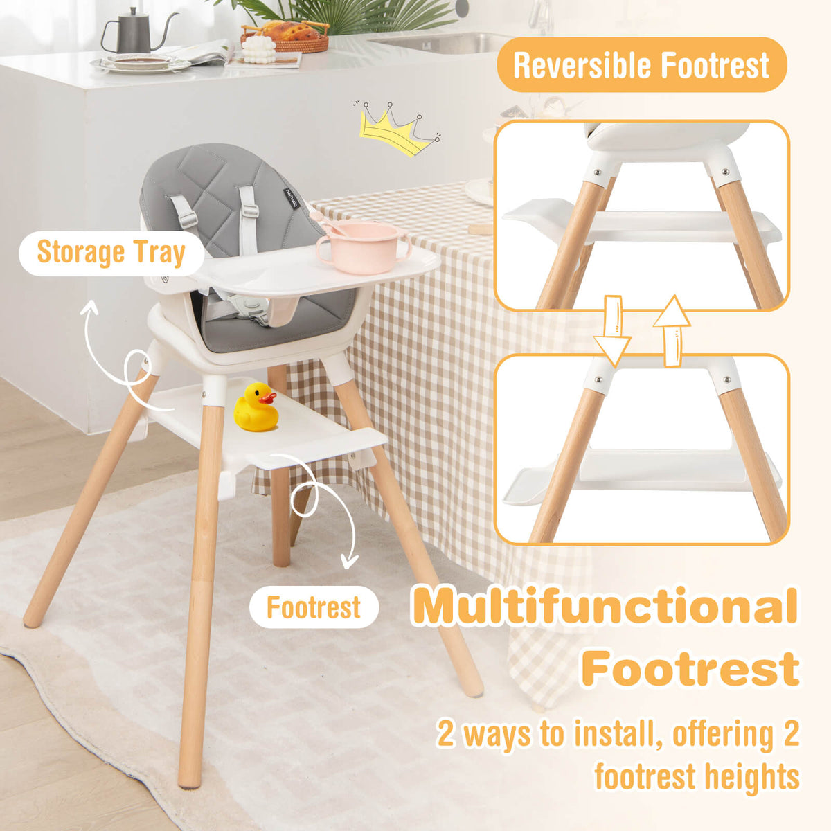 6-in-1 Baby High Chair with Removable Dishwasher and Safe Tray-White